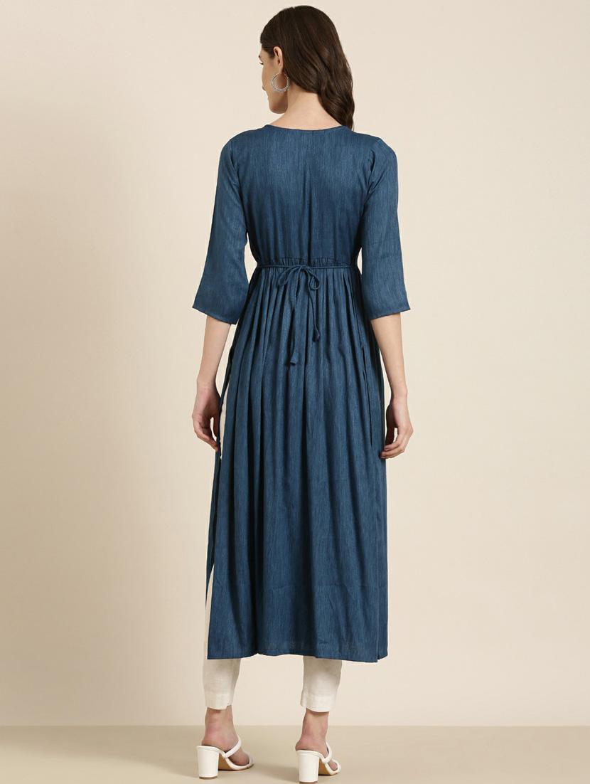 women's blue round neck flared kurta - 20252288 - Standard Image - 2