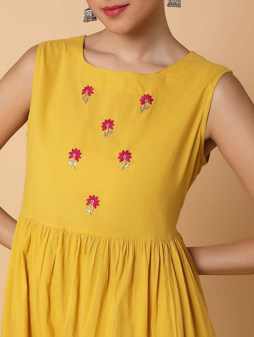 mustard embroidered cotton kurta with jacket - 20252310 -  Standard Image - 7