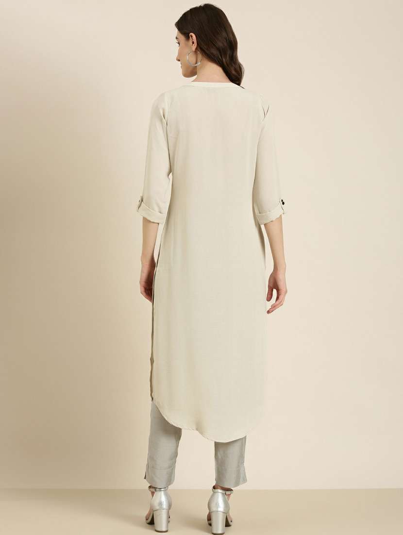 beige embellished straight kurta - 20252321 -  Standard Image - 2