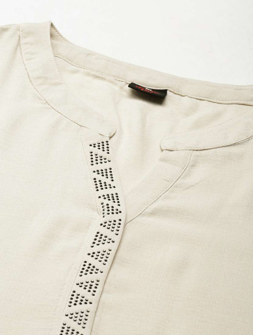 beige embellished straight kurta - 20252321 -  Standard Image - 7