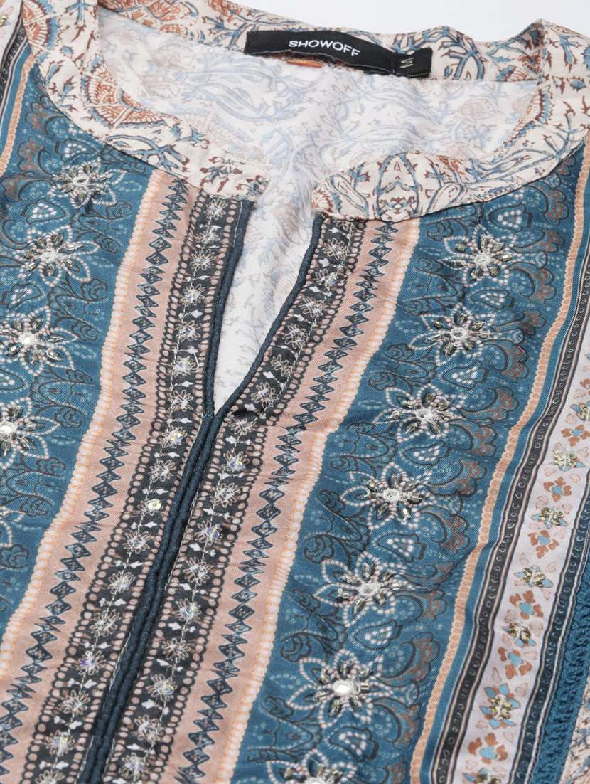 beige floral print flare kurta - 20252336 -  Standard Image - 7