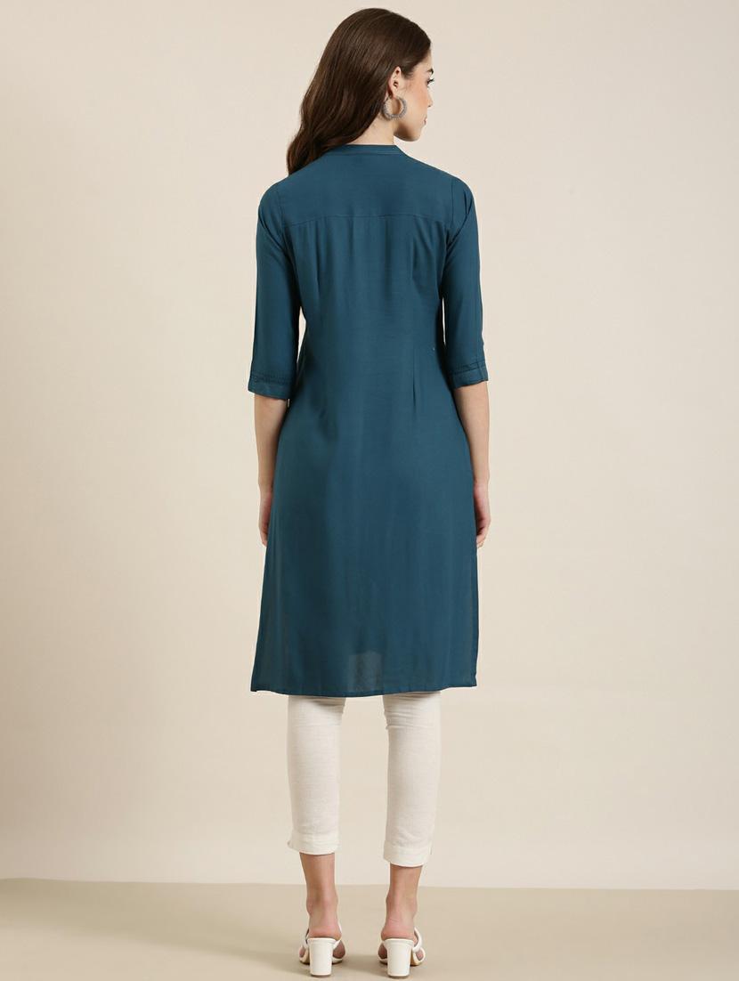 women solid with work straight kurta - 20252381 - Standard Image - 2
