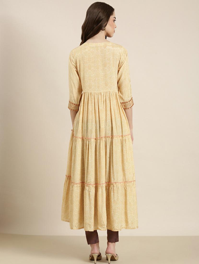 women yoke embroidered tiered kurta - 20252390 - Standard Image - 2