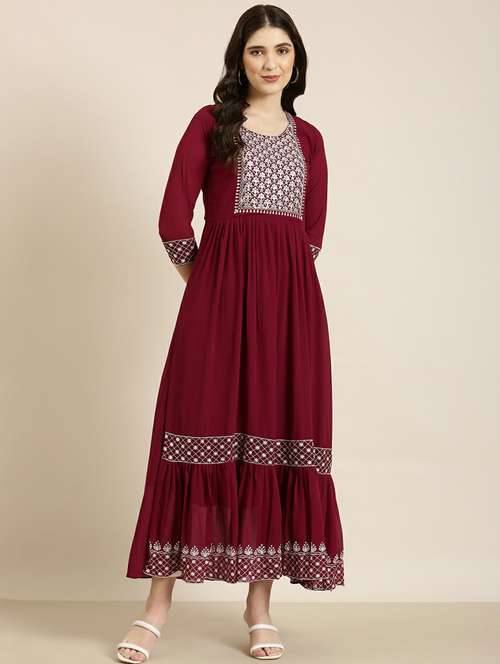 women embroidered tiered kurta - 20252391 -  Standard Image - 0