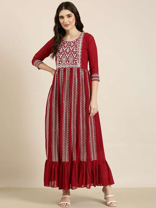 women embroidered tiered kurta - 20252393 -  Standard Image - 0