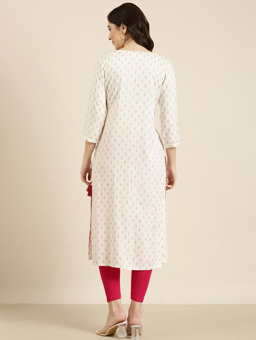 women yoke embroidered cotton straight kurta - 20252405 - Standard Image - 2