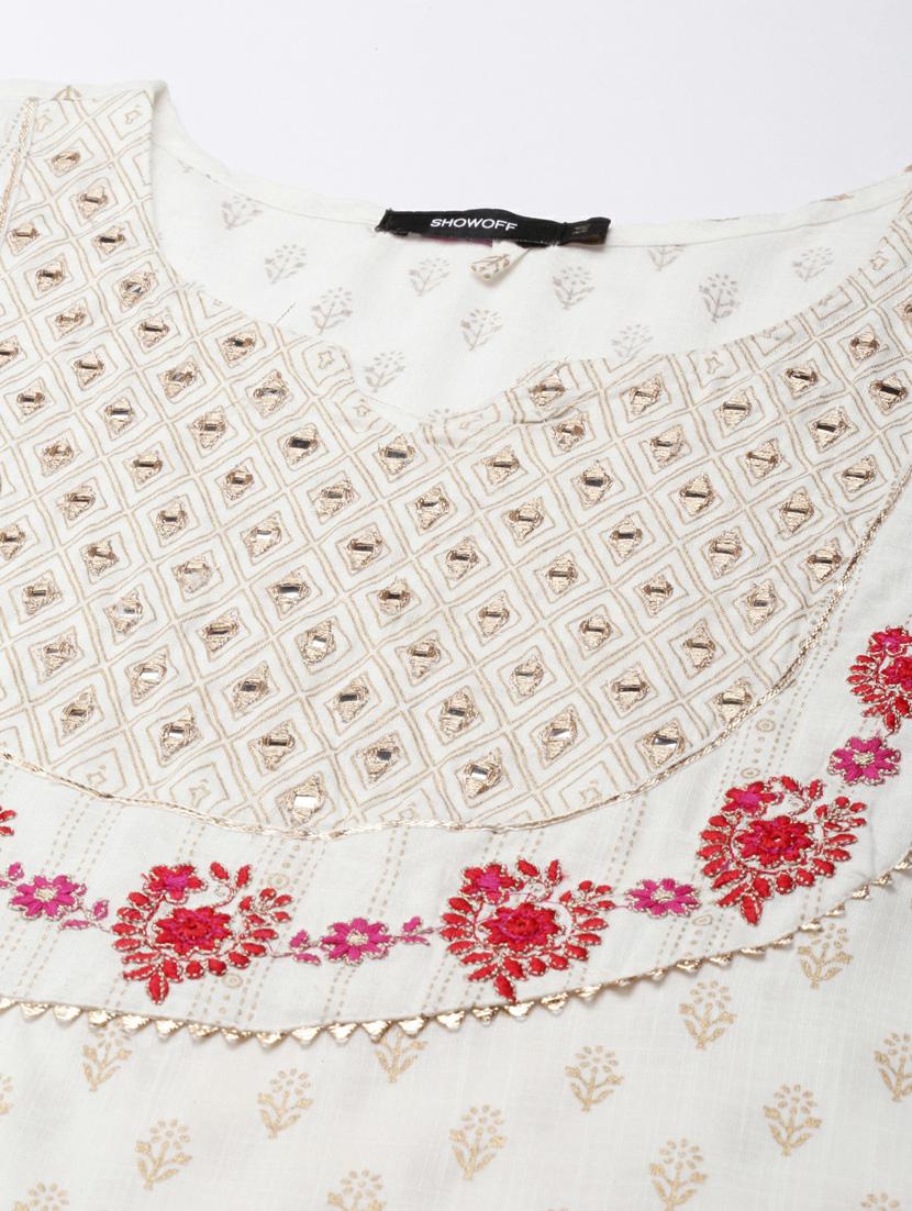 women yoke embroidered cotton straight kurta - 20252405 - Standard Image - 7