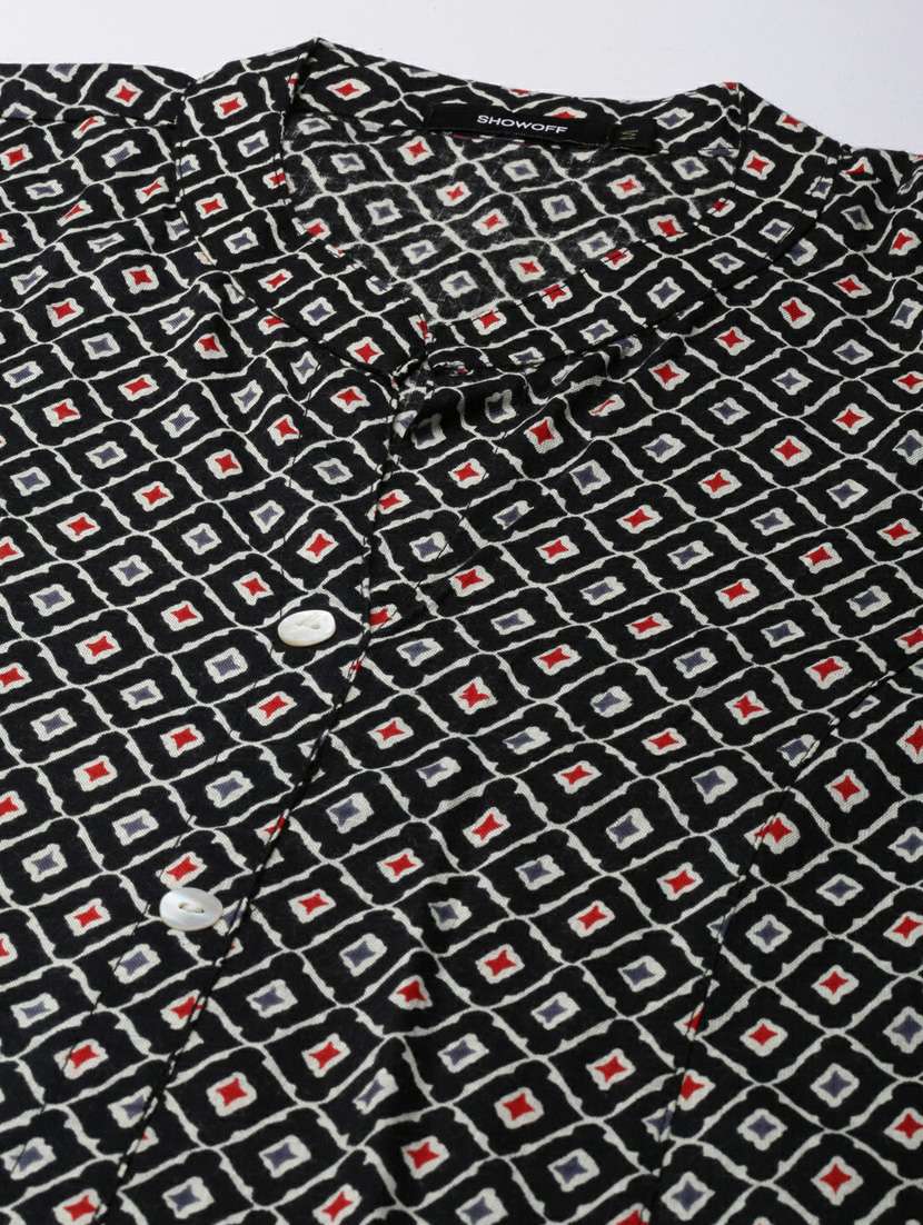 black geometric cotton a-line kurta - 20252418 - Standard Image - 7