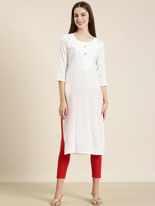 women yoke embroidered straight kurta - 20252431 - Standard Image - 0
