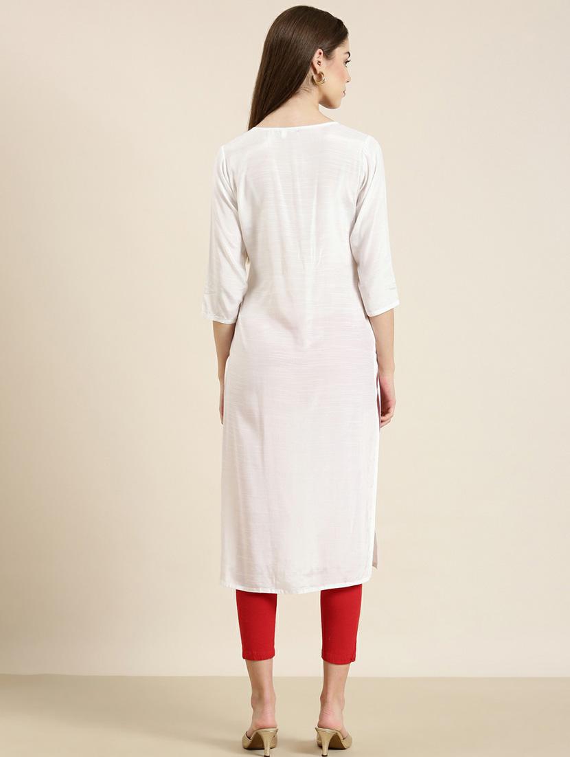 women yoke embroidered straight kurta - 20252431 - Standard Image - 2