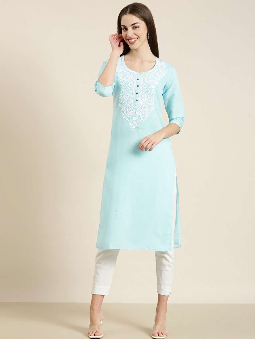women embroidered straight kurta