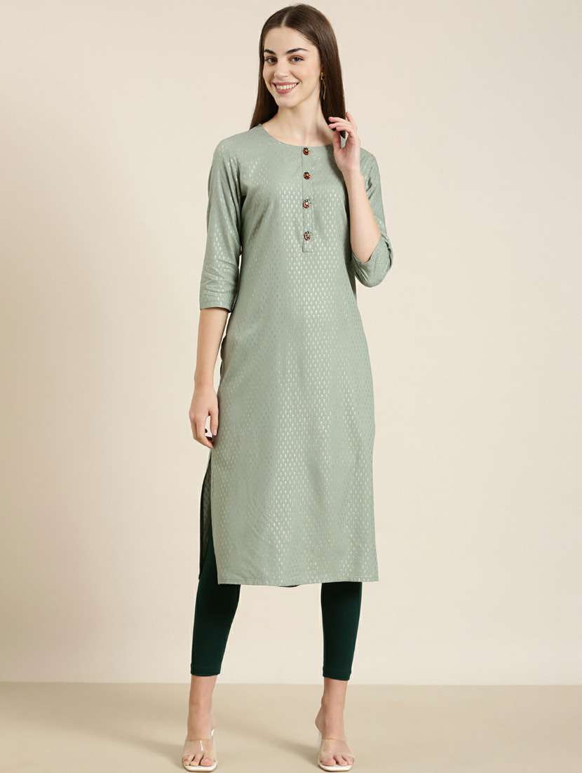 women foil print cotton straight kurta