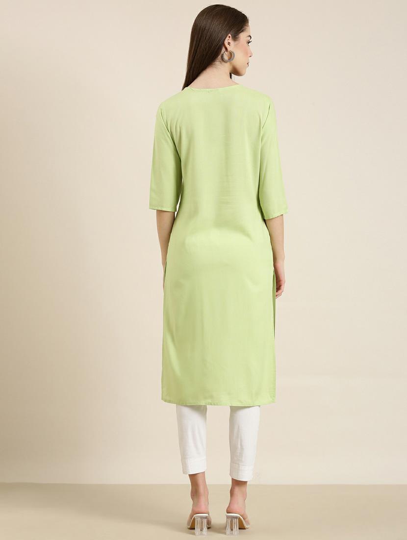 green mirror work straight kurta - 20252480 - Standard Image - 2
