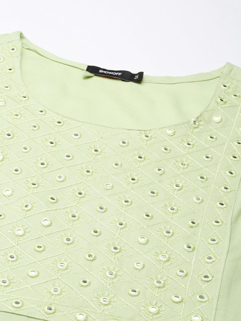 green mirror work straight kurta - 20252480 - Standard Image - 7