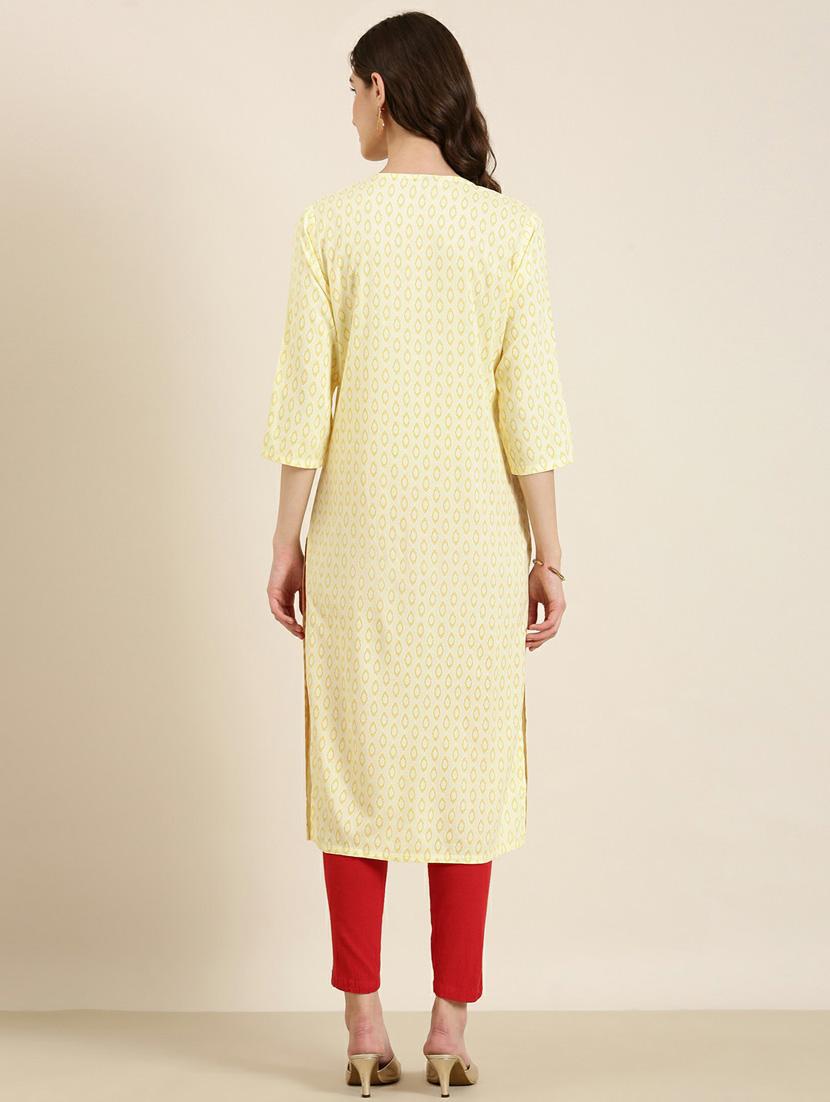 yellow geometric printed straight kurta - 20252485 - Standard Image - 2