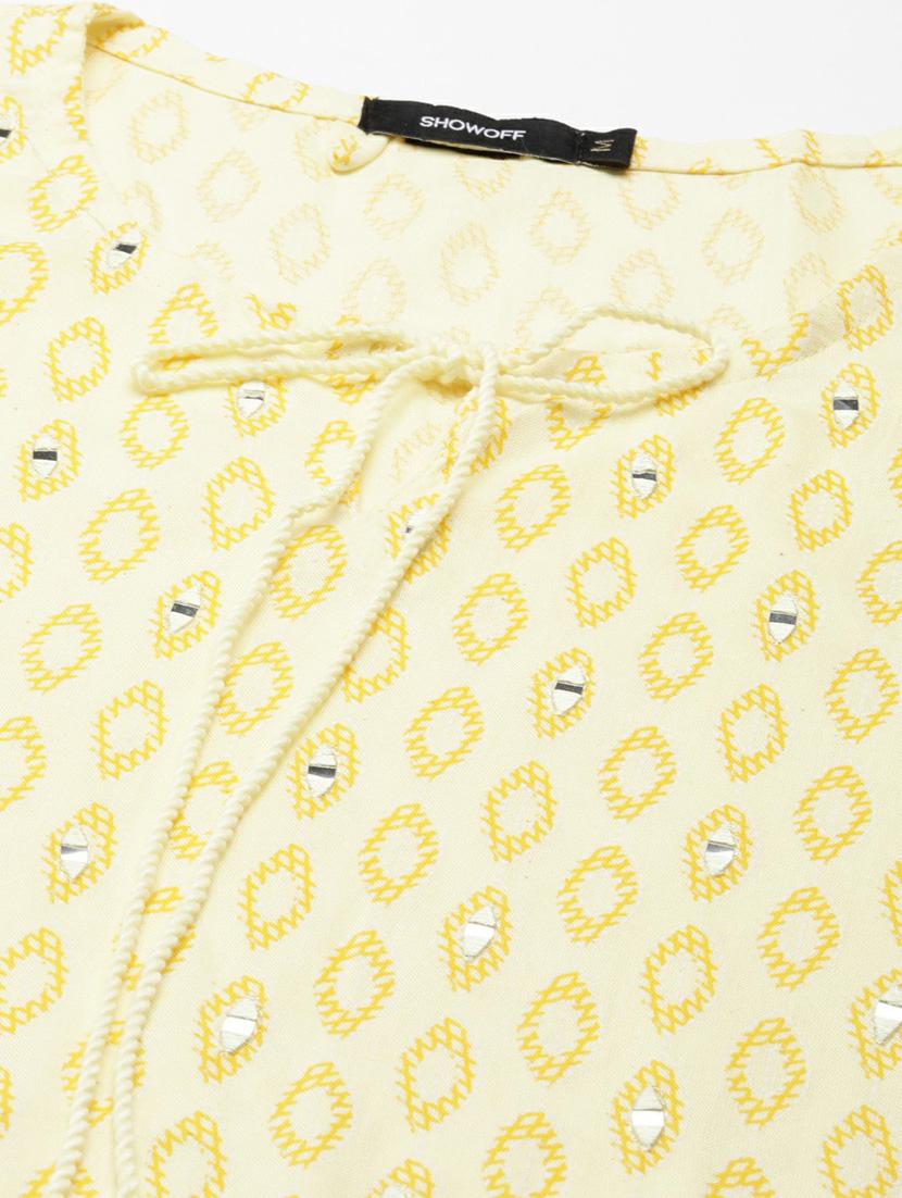 yellow geometric printed straight kurta - 20252485 - Standard Image - 7