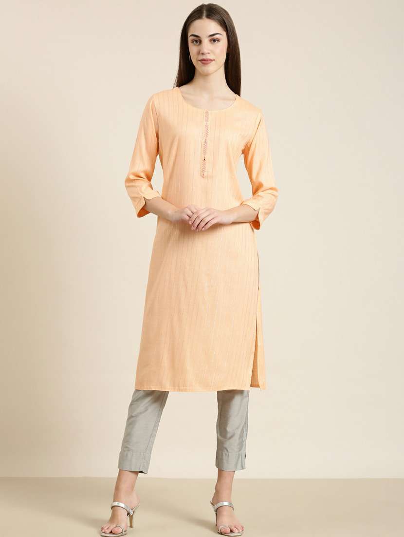 women round neck striped straight kurta