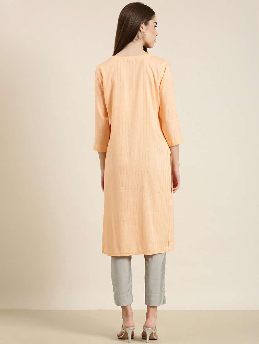women round neck striped straight kurta - 20252489 -  Standard Image - 2