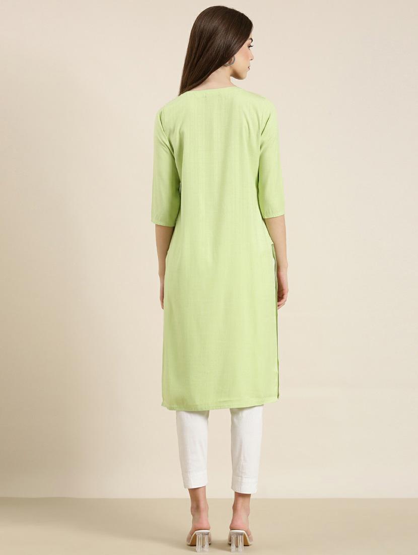 women round neck embroidered straight kurta - 20252500 - Standard Image - 2