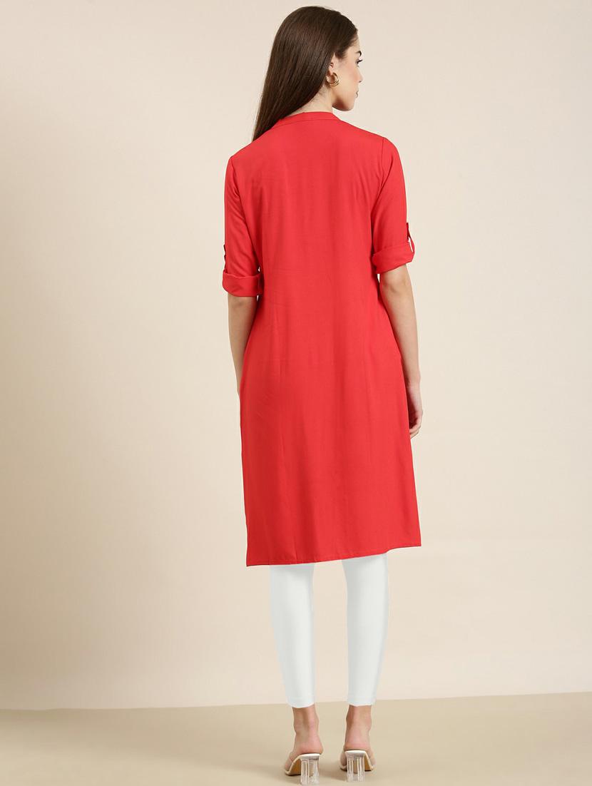 mandarin neck solid straight kurta - 20252509 - Standard Image - 2