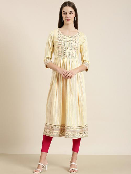yellow embroidered side slit kurta - 20252519 -  Standard Image - 0
