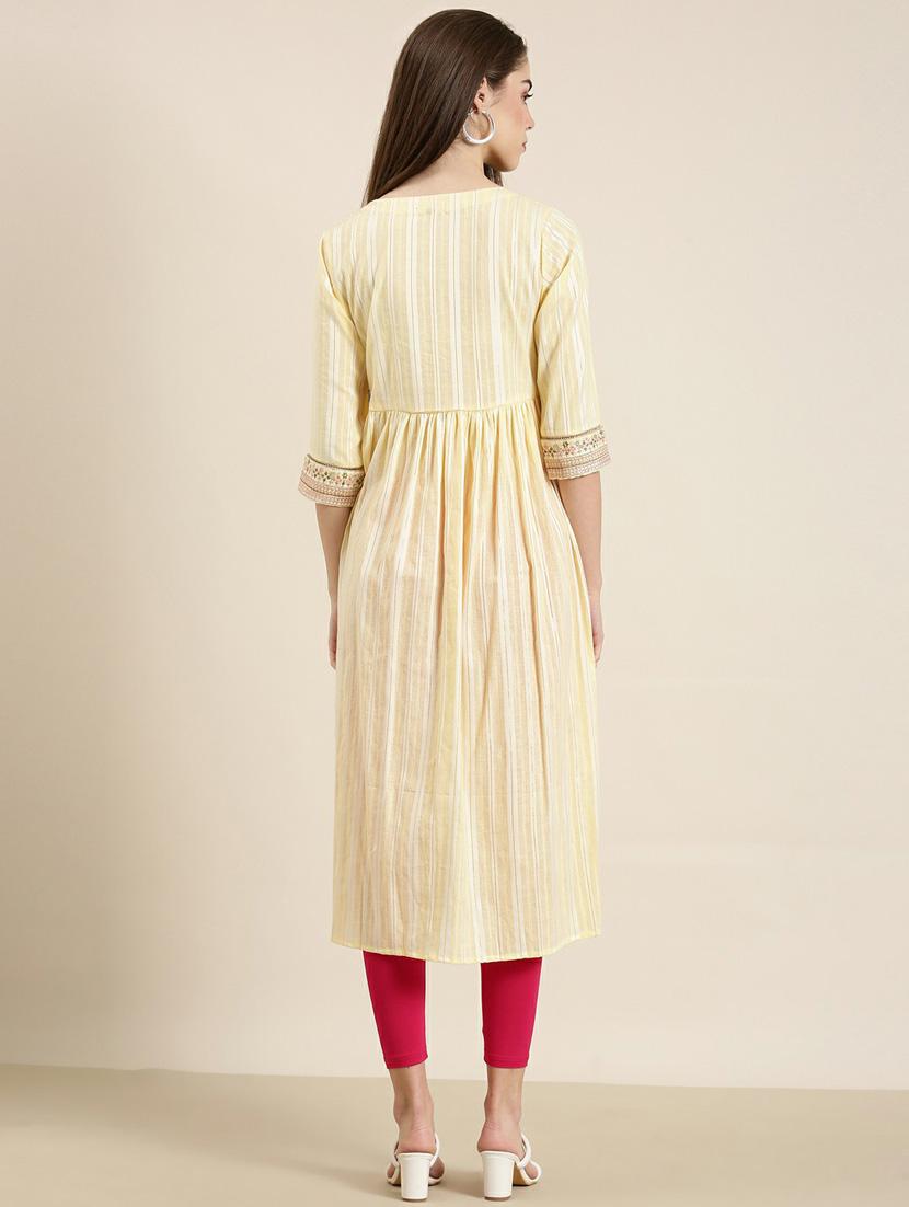yellow embroidered side slit kurta - 20252519 - Standard Image - 2