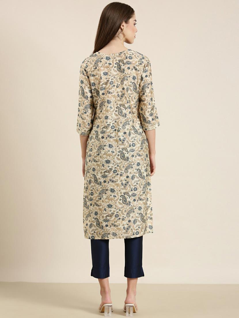 beige paisley straight kurta - 20252525 - Standard Image - 2