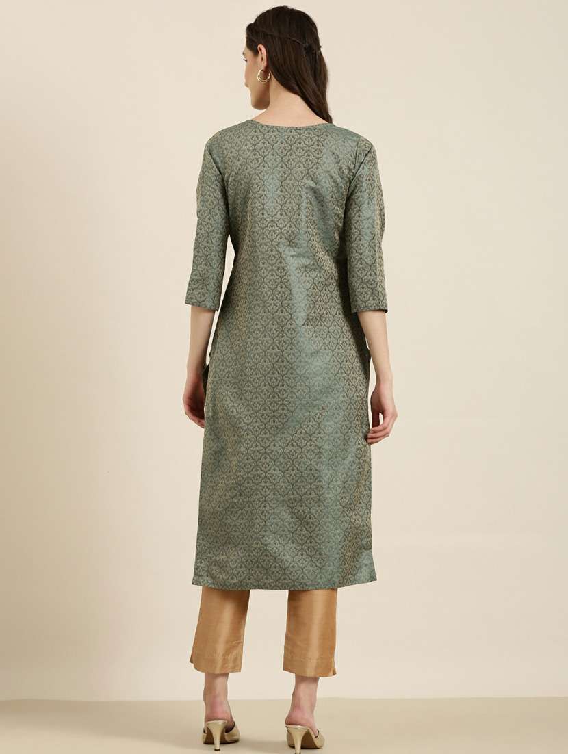 teal sequin work straight kurta - 20252535 -  Standard Image - 2