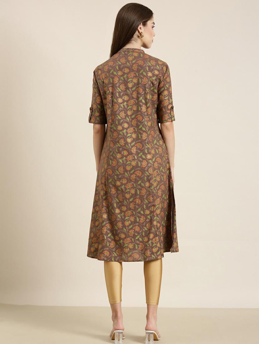 brown floral a-line kurta - 20252536 - Standard Image - 2