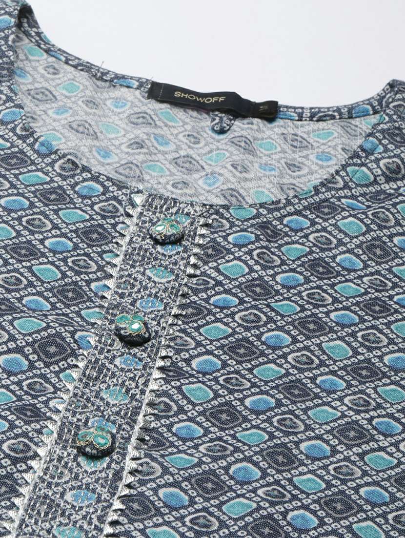 blue bandhani printed straight kurta - 20252550 -  Standard Image - 7