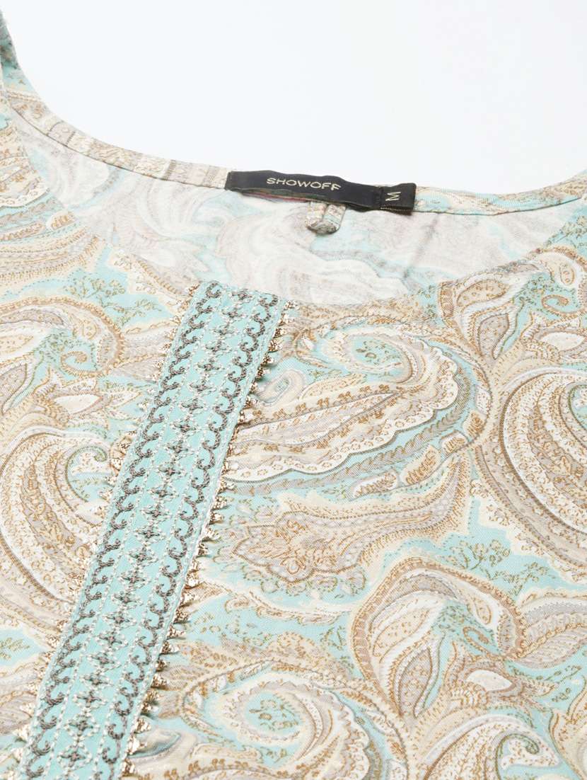 green paisley printed straight kurta - 20252551 -  Standard Image - 7