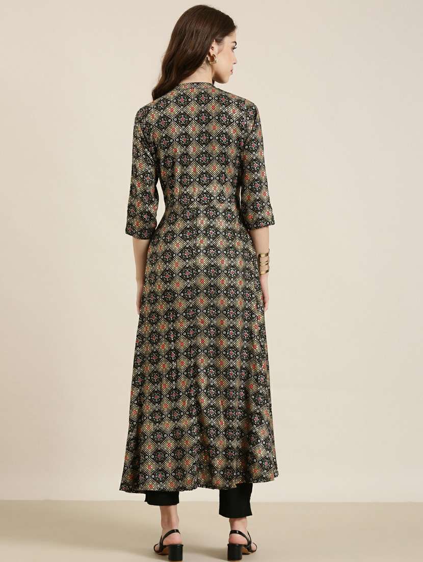 black bandhani printed anarkali kurta - 20252573 - Standard Image - 2