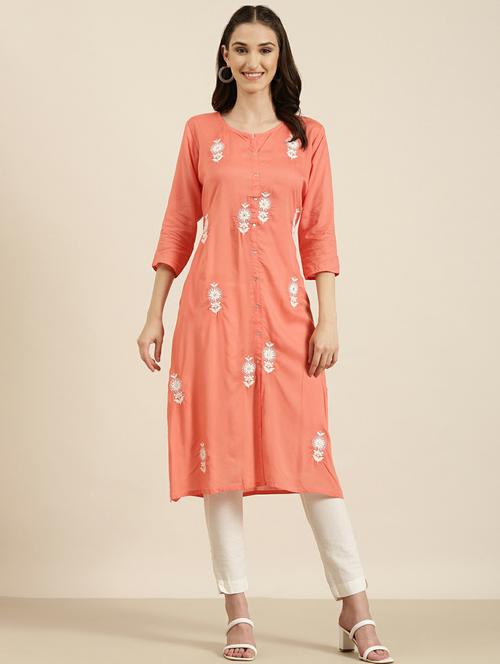 women round neck embroidered a-line kurta - 20252579 -  Standard Image - 0
