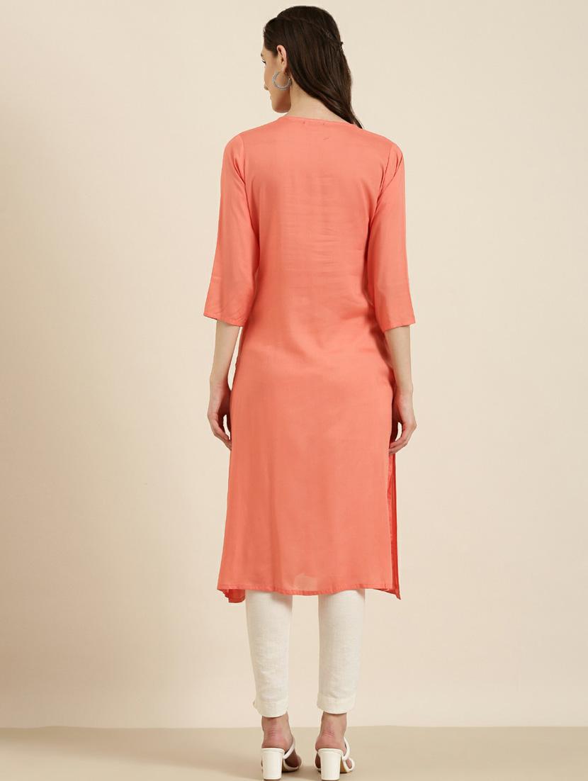 women round neck embroidered a-line kurta - 20252579 - Standard Image - 2