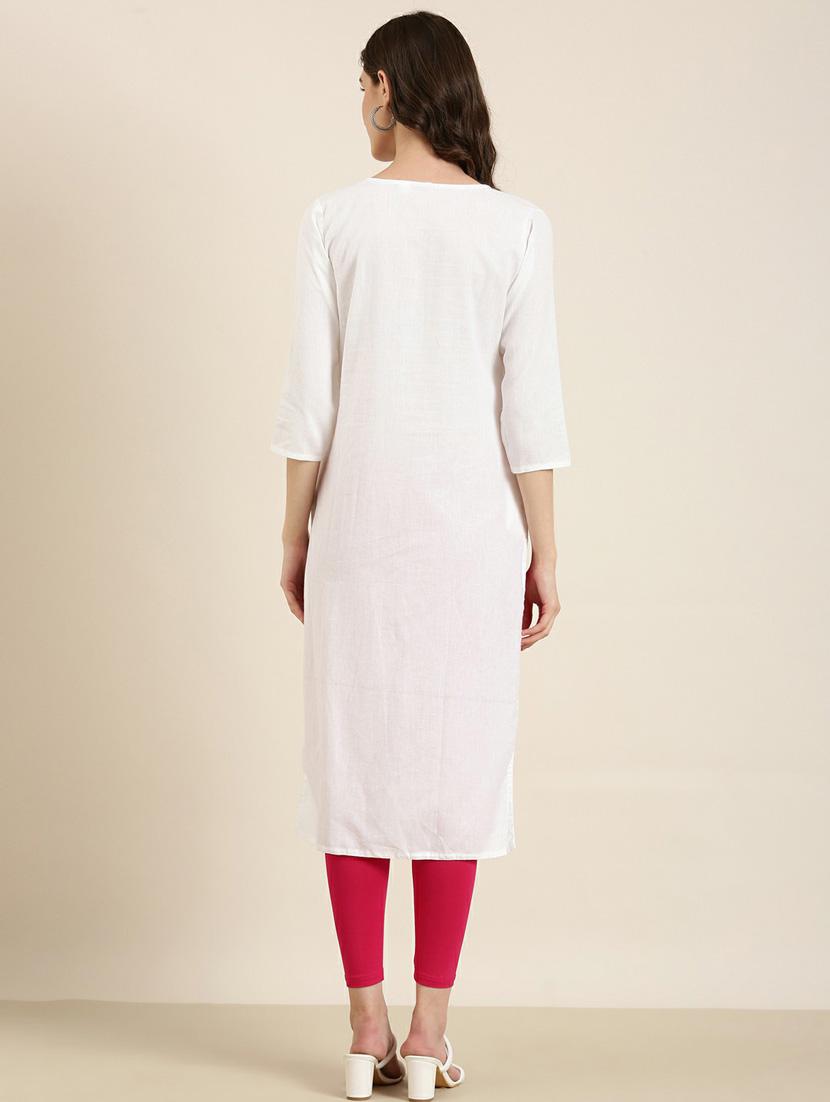 off-white zari work straight kurta - 20252589 - Standard Image - 2