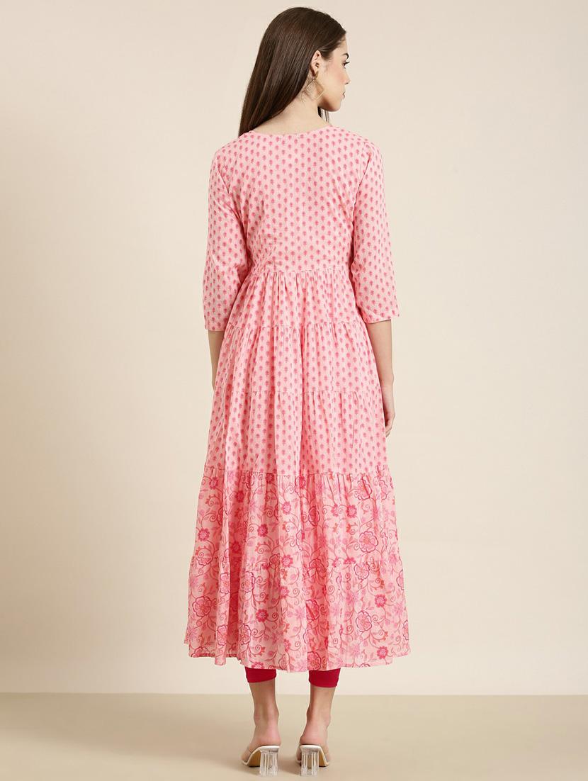 pink floral printed tiered kurta - 20252591 - Standard Image - 2