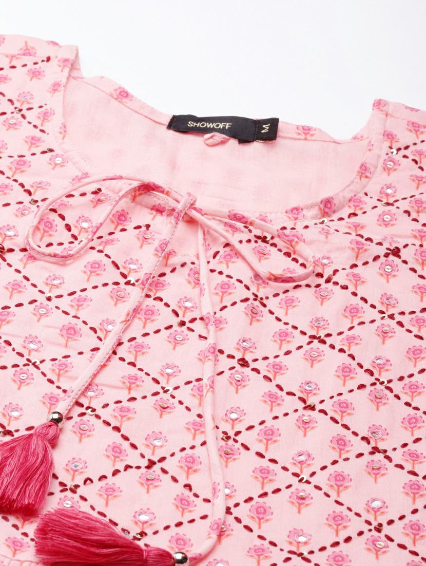 pink floral printed tiered kurta - 20252591 - Standard Image - 7