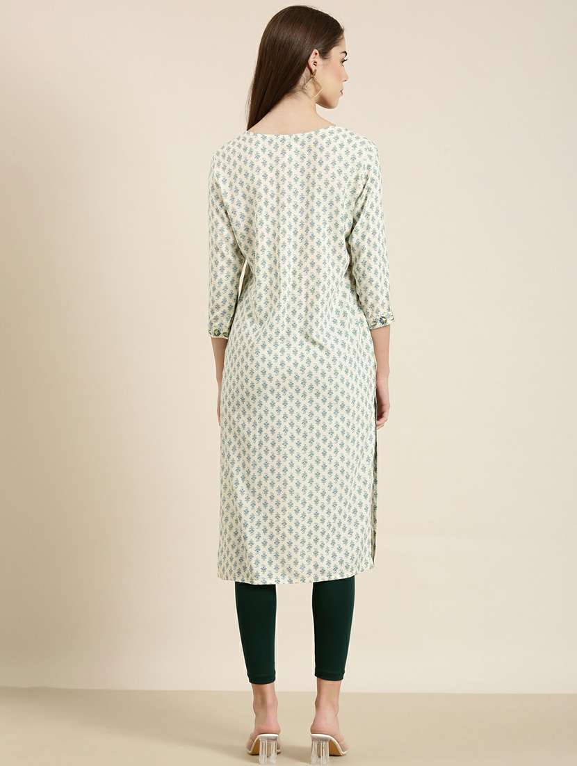 off-white paisley printed straight kurta - 20252592 -  Standard Image - 2