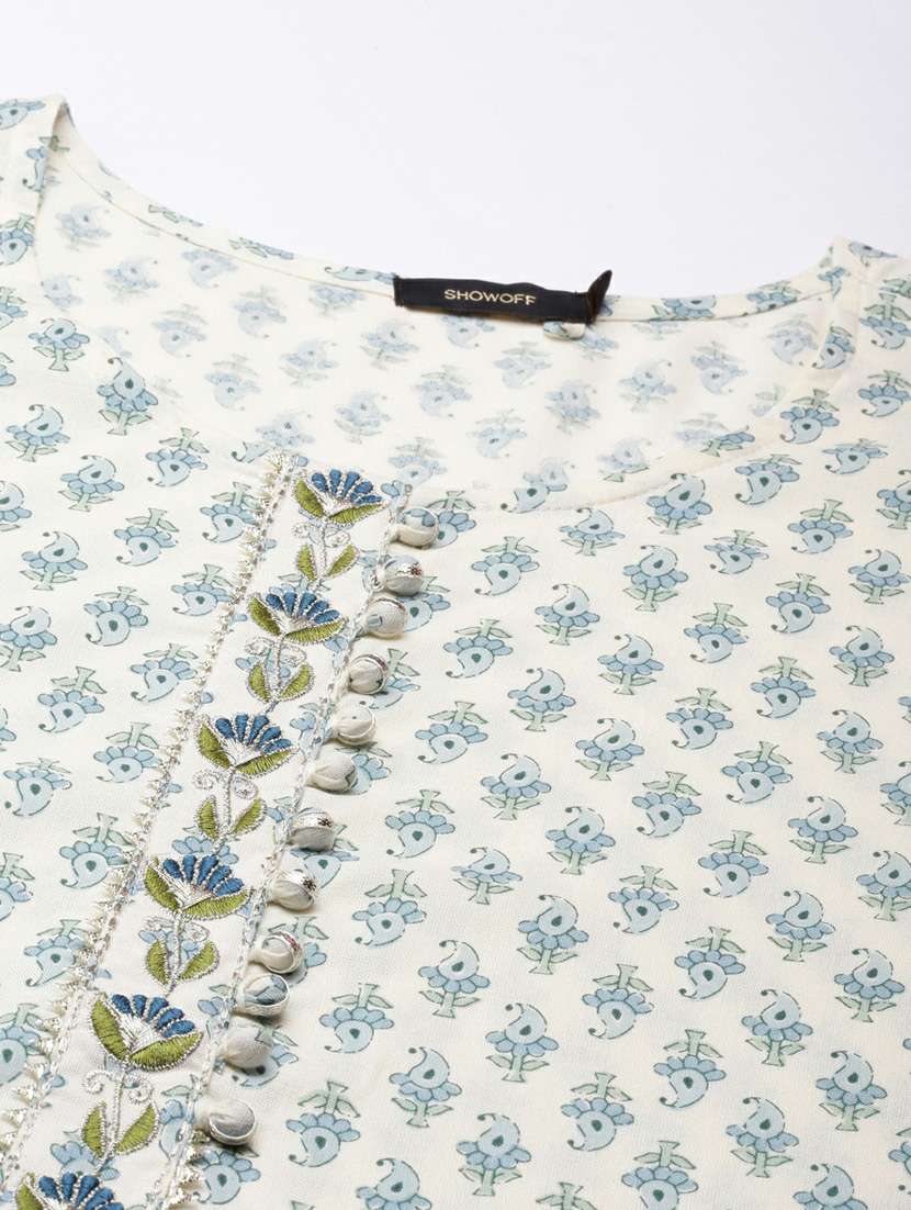 off-white paisley printed straight kurta - 20252592 -  Standard Image - 7