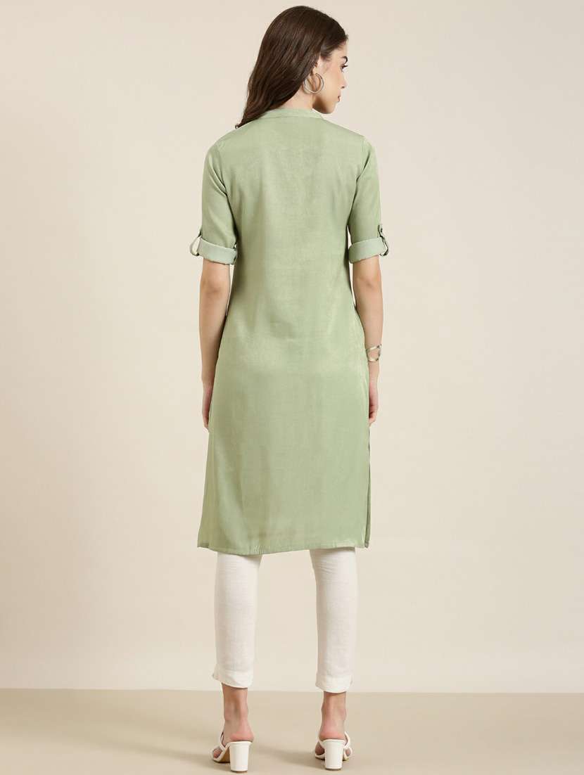 olive solid straight kurta - 20252602 -  Standard Image - 2