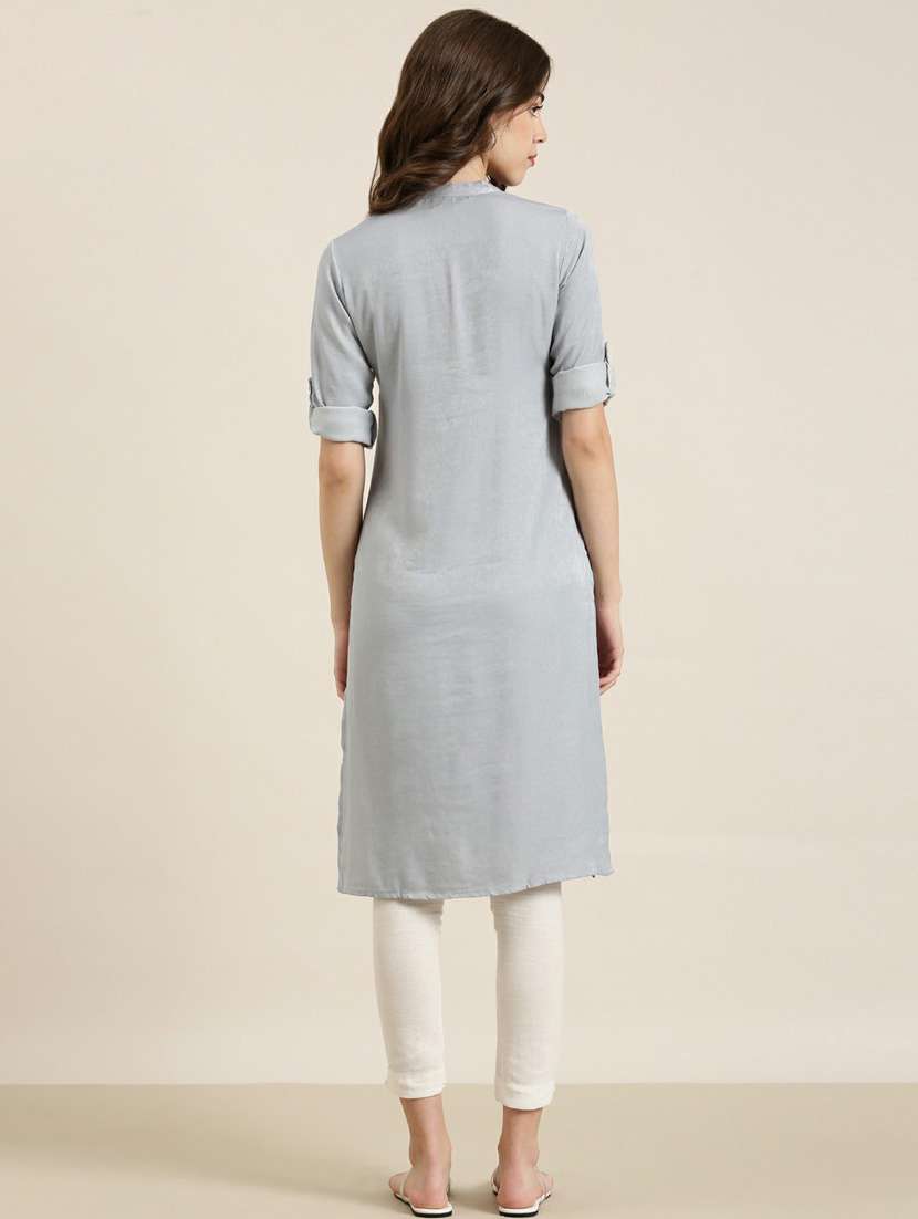 women mandarin neck solid straight kurta - 20252604 -  Standard Image - 2