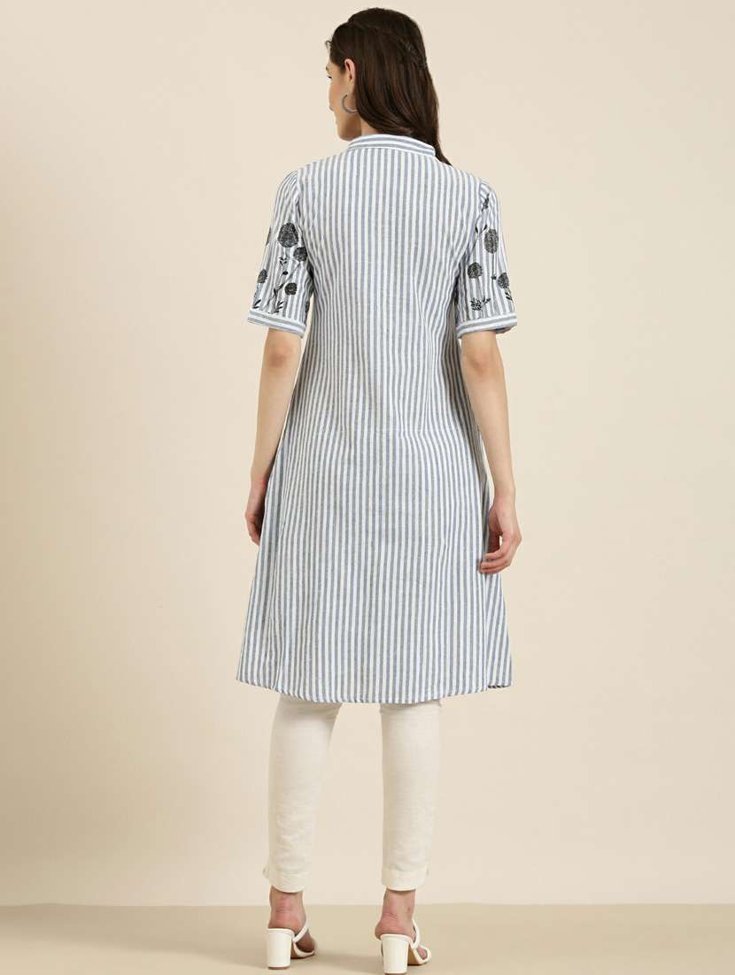 blue striped a-line kurta - 20252612 -  Standard Image - 2