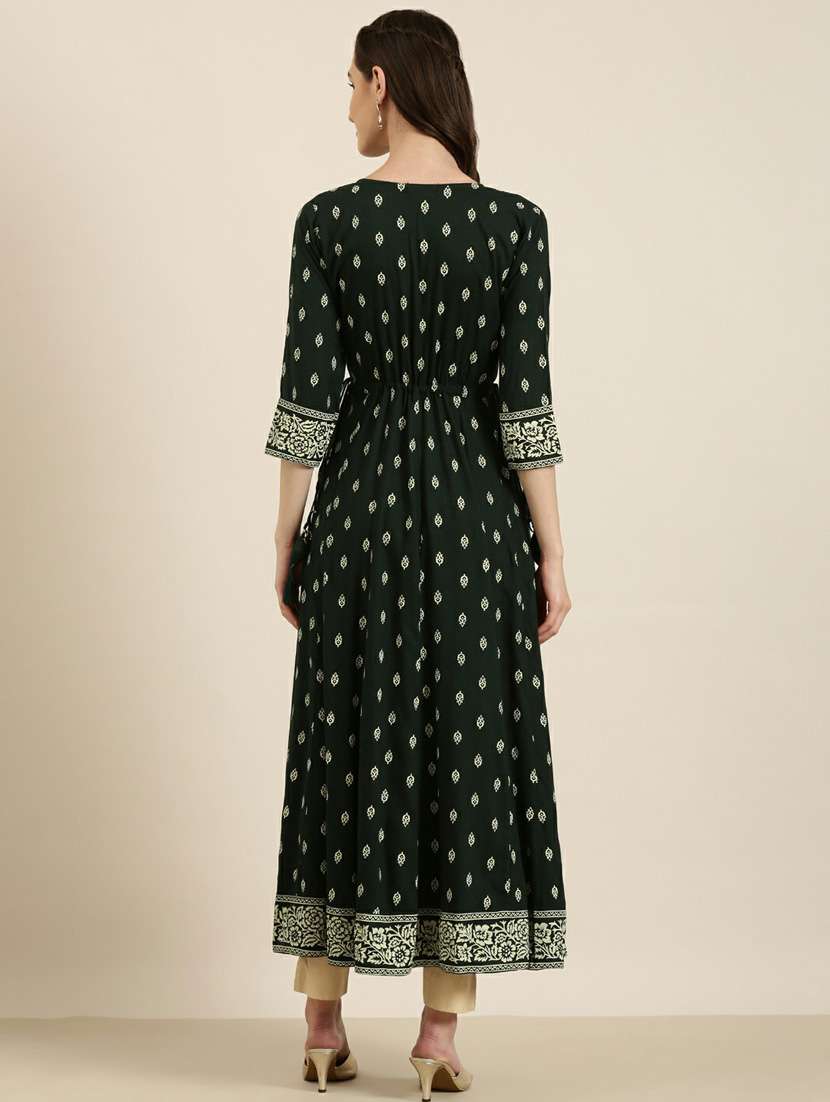 women round neck block printed flared kurta - 20252617 - Standard Image - 2