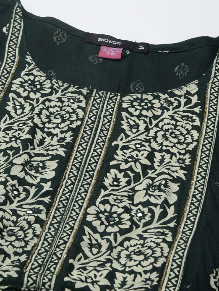 women round neck block printed flared kurta - 20252617 - Standard Image - 7