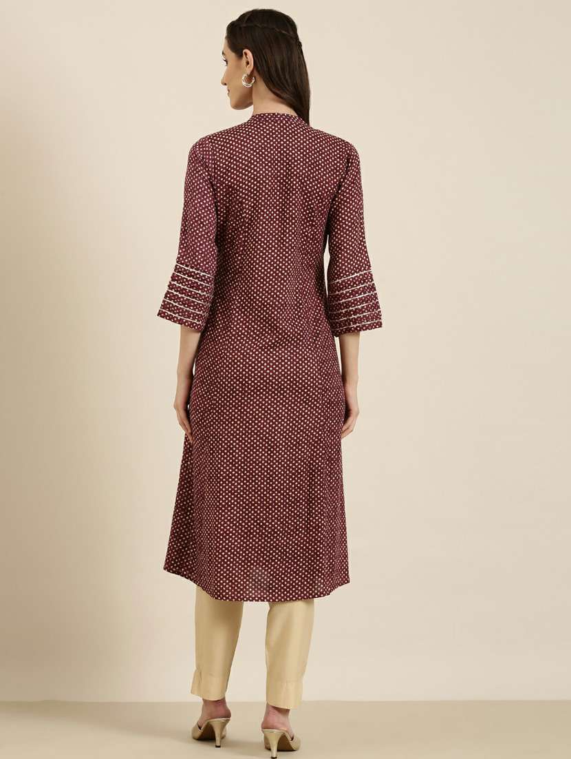 maroon printed a-line kurta - 20252620 - Standard Image - 2