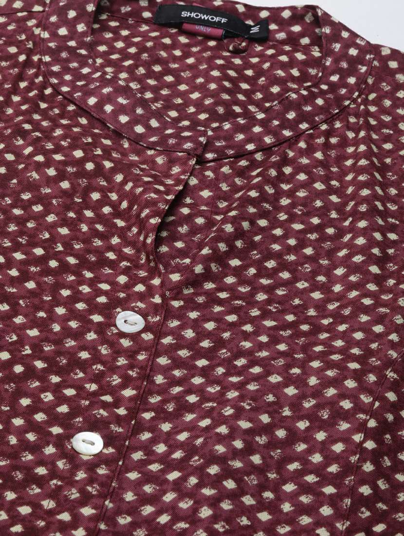 maroon printed a-line kurta - 20252620 - Standard Image - 7