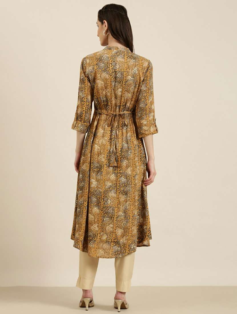 mustard floral a-line kurta - 20252622 -  Standard Image - 2
