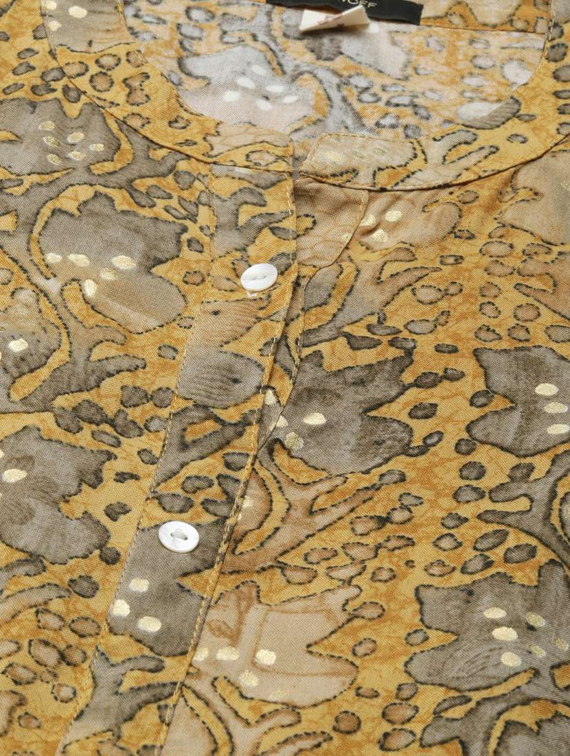 mustard floral a-line kurta - 20252622 -  Standard Image - 7