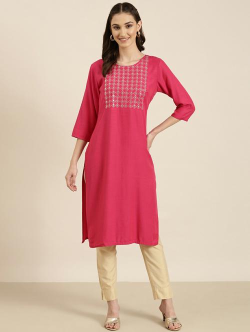 women round neck sequin work straight kurta - 20252626 -  Standard Image - 0