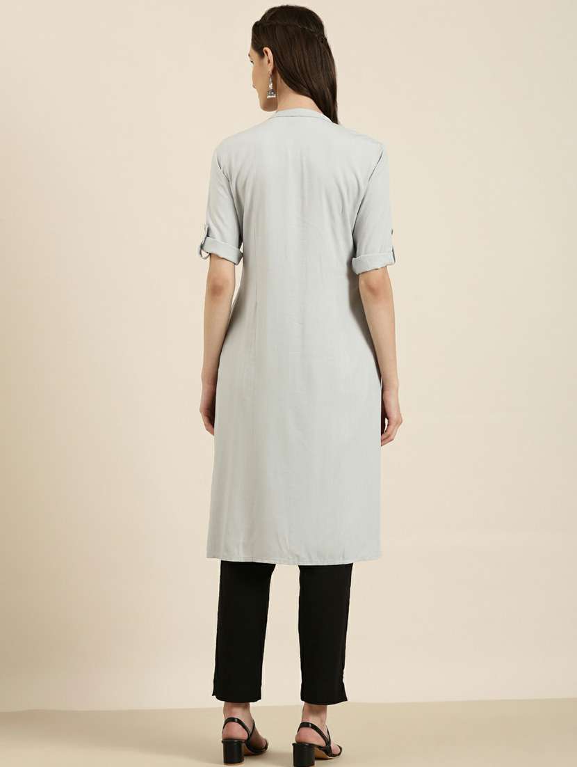 grey solid straight kurta - 20252633 -  Standard Image - 2